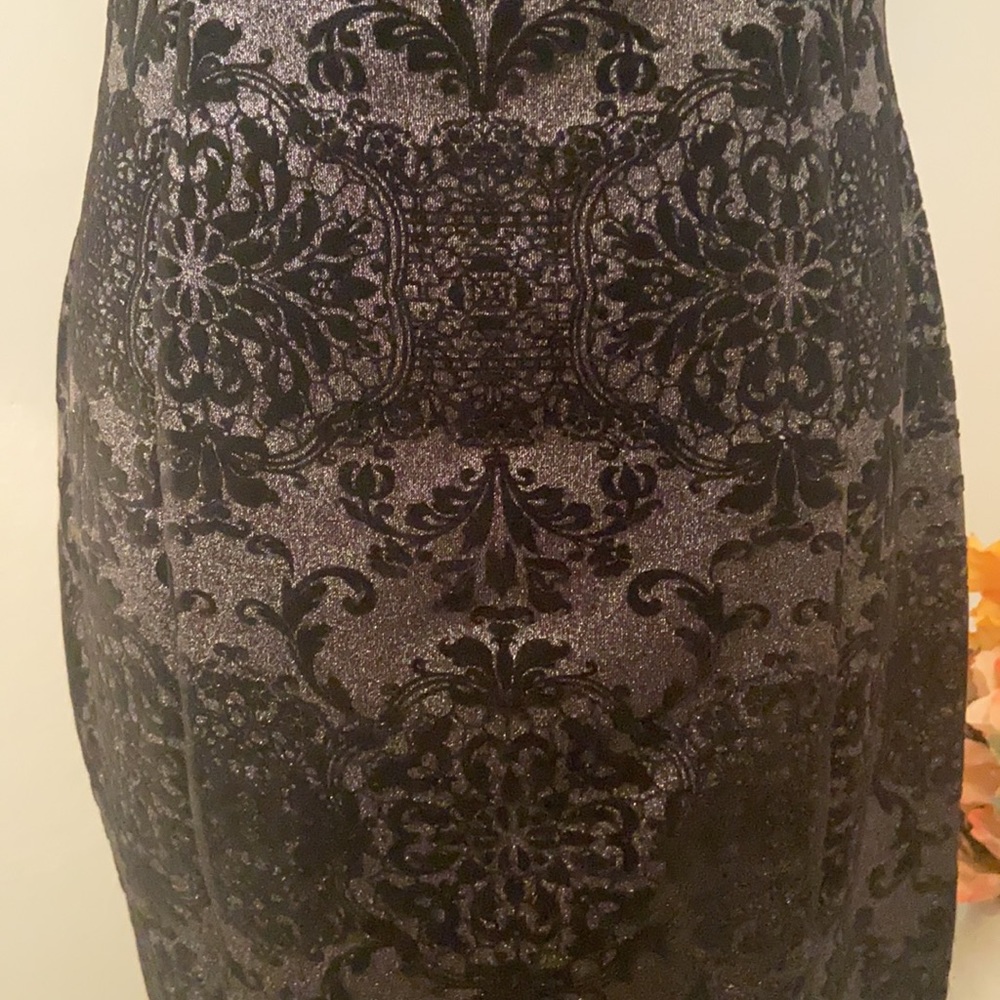 🌟NWT🌟 TRIXXI Black & Silver Patterned Cocktail Formal Dress with Mesh Ne… - Picture 7 of 17